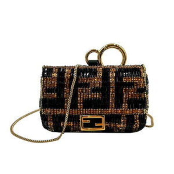 FENDI Nano Bucket Charm Beads Leather Black - Picture 1 of 7